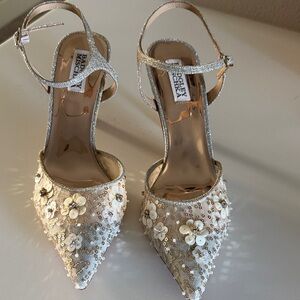 Badgley Mischka Glittering Silver Floral Heels
